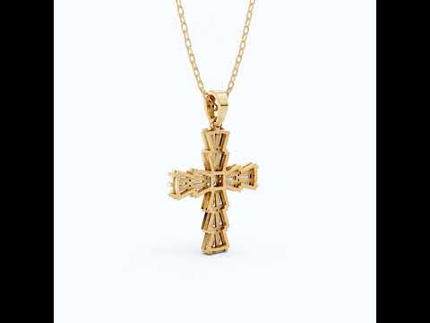 Tapered Baguette Asscher Cross Pendant in 14k Solid Gold, 1.87 TCW Asscher/Baguette Lab Grown Diamonds, Faith Jewelry, Bridal Gift