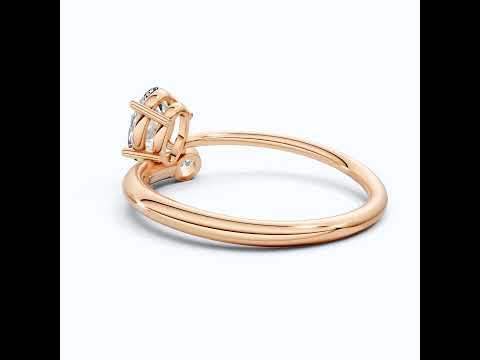 Open Cuff Oval Solitaire Ring with Round Accent in 14k Rose Gold, Anniversary Gift for Wife, Sleek Open End Solitaire Engagement Ring