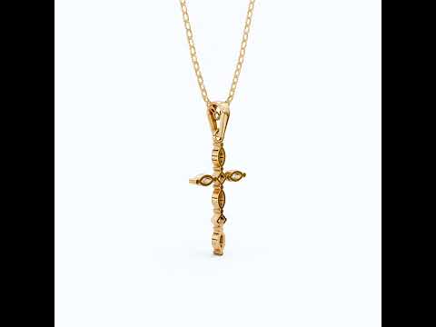 Layered Marquise Cross Pendant in 14k Solid Gold, 0.30 TCW Marquise/Princess Cut Lab Created Diamonds, Baptism Gift