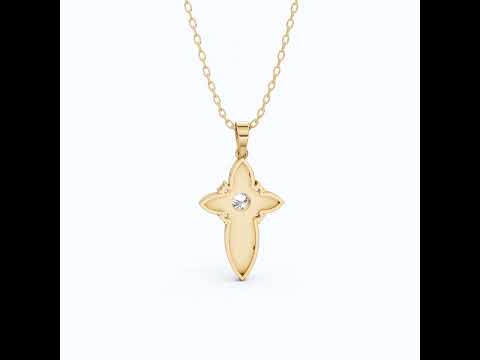 Elegant Botanical Cross Pendant in 14k Solid Gold, 0.39 TCW Round Cut lab Diamonds, Gift for Her, Bridal Jewelry