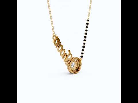 Personalized Halo Name Mangalsutra Necklace in 14K Solid Gold, 1.00 CT Round Cut Lab Created Diamond, Bridal Jewelry, Gift for Wife