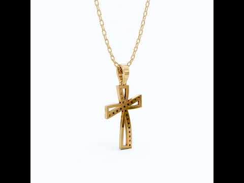 Contemporary Open Cross Pendant in 14k Solid Gold, 0.22 TCW Round Cut Lab Grown Diamonds, Bridal Jewelry, Wedding Gift For Wife