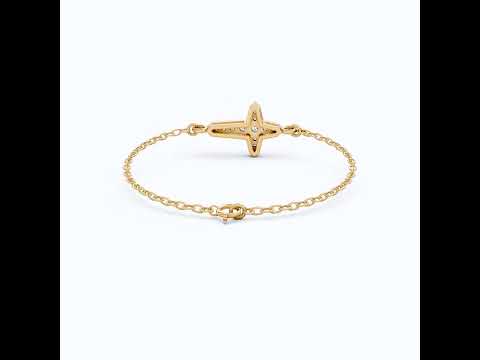 Slim Angular Cross Wedding Chain Bracelet in 14K Solid Gold, 0.12 TCW Round Cut Lab Grown Diamonds, Faith Jewelry, Gift for Her