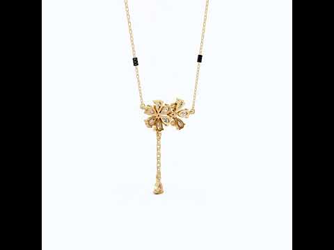 Dainty Floral Drop Tanmaniya Mangalsutra in 14K Solid Gold, 2.50 TCW Pear Cut Lab Created Diamonds, Wedding Gift for Her, Bridal Pendant Necklace