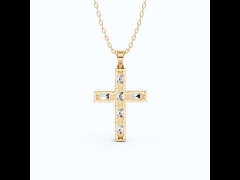 Faith Symbol Radiant Halo Cross Pendant in 14k Solid Gold, 2.18 TCW Radiant/Round Cut Lab Diamonds, Jesus Cross Gift for Women