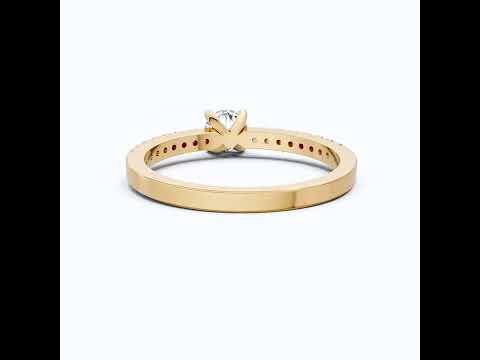 Classic Pavé Solitaire Engagement in 14K Solid Gold, 0.35 CT Round Cut Lab Created Diamond, Handmade Bridal Jewelry, Engagement Gift for Her