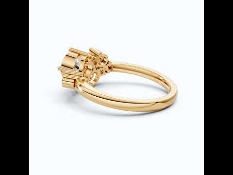 Asymmetrical Cluster Three Stone Engagement Ring in 14K Solid Gold, 0.70 CT Round Cut Lab Grown Diamond, Bridal Jewelry, Gift  For Her