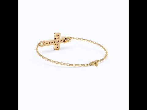 Sparkling Bezel and Cross Chain Bracelet in 14K Solid Gold, 0.13 TCW Round Cut Lab Created Diamonds, Birthday Gift For Her, Faith Jewelry