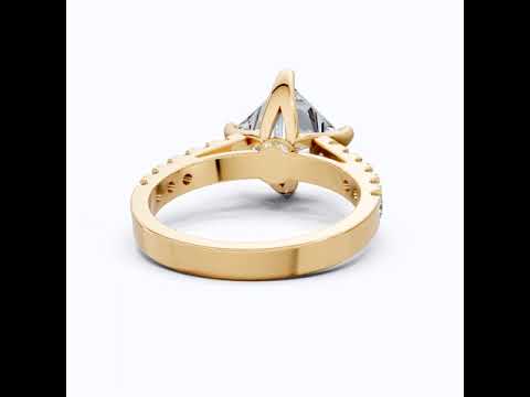 Princess Cut Pavé Solitaire Engagement Ring in 14K Solid Gold, 2.00 CT Princess Cut Lab Grown Diamond, Bridal Jewelry, Gift For Her