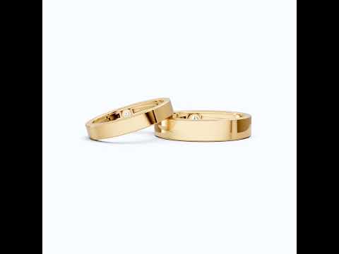 14K Yellow Gold Couple Band Set with Lab Grown Diamonds – Modern Bezel Wedding Ring Gift for Him and Her, Handmade Jewelry