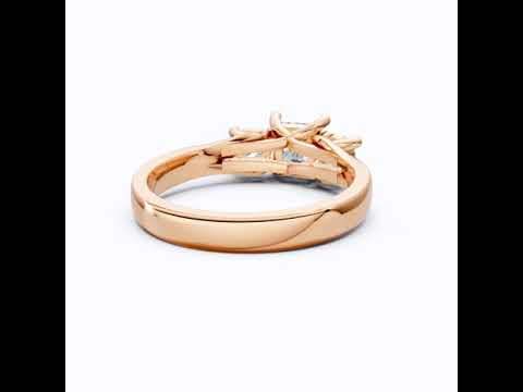 Princess and Round Trio Stone Engagement Ring in 18K Solid Gold, Handmade Jewelry Gift for Wife, Wedding Gift