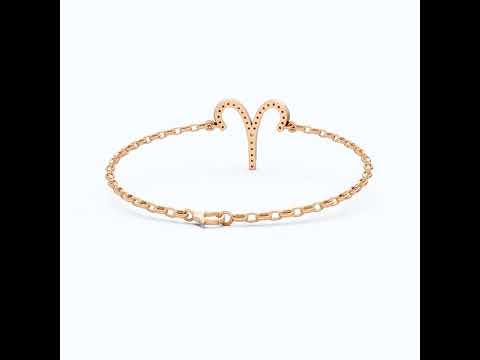 Stackable Aries Zodiac Sign Bracelet in 14k Solid Gold, 0.34 TCW Round Cut Lab Created Diamonds, Dainty Charm Bracelet, Birthday Gift for Her