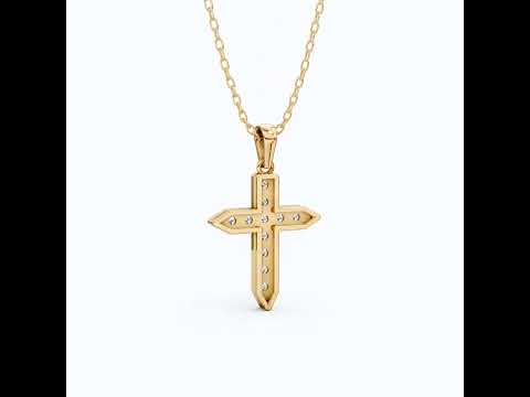 Pointed Edge Cross Pendant in 14k Solid Gold, 0.73 TCW Round Cut Lab Diamonds, Christian Jewelry, Gift for Women