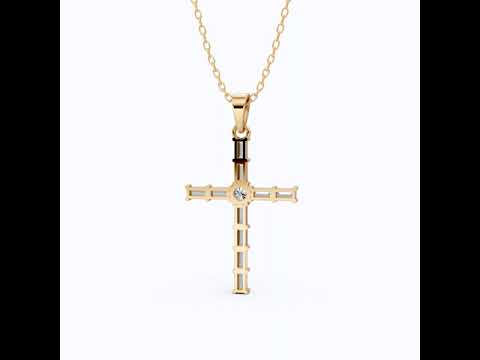 Modern Religious Cross Pendant in 14k Solid Gold, 1.65 TCW Baguette/Round Cut Lab Grown Diamond, Bridal Jewelry, Wedding Gift for Her