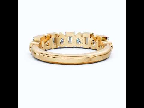 Modern Multi Shape Half Eternity Wedding Band in 14k Solid Gold, 1.47 TCW Pear/Baguette Cut Lab Grown Diamonds, Anniversary Gift for Wife, Everyday Band