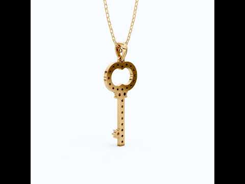 Vintage Pavé Key Shape Daily Wear Pendant in Lab Grown Diamond - 14k Solid Gold, Everyday Jewelry, Special Gift for Women