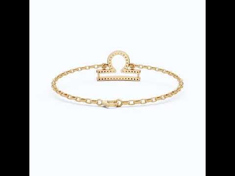 Libra Zodiac Sign Chain Bracelet in 14K Solid Gold, 0.42 TCW Round Cut Lab Created Diamonds, Dainty Chain, Gift for Her, Fashion Jewelry