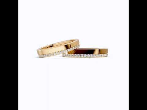 Elegant Flat Edge Eternity Couple Wedding Rings 14k Solid Gold, 0.95 TCW Round Cut Lab Created Diamonds, Everyday Rings, Gift For Couple