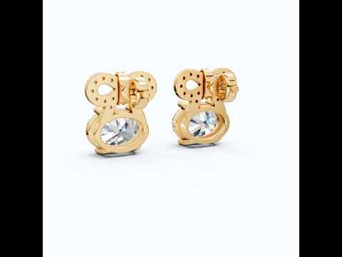 Glam Bow Oval Center Stud Earrings in 14K Solid Gold, 1.50 CT Oval Cut Lab Grown Diamond, Special Occasion, Everyday Gift for Her