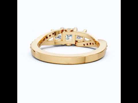 Three-Stone Princess Cut Bypass Pave Engagement Ring in 14K Solid Gold, 0.75 TCW Princess Cut Lab Grown Diamonds, Birthday Gift for Wife