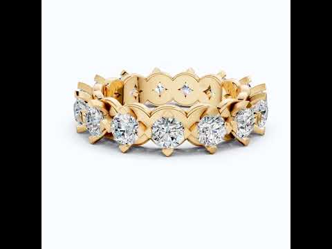 Scalloped Petal Crown Eternity Band in 14k Solid Gold, 1.50 TCW Round Cut Lab Grown Diamonds, Classic Anniversary Gift