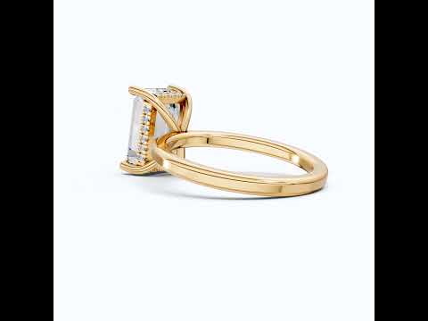 Timeless Four Prong Hidden Halo Engagement Ring in 14K Solid Gold, 3.20 CT Emerald Cut Lab Created Diamond, Bridal Jewelry, Gift For Her