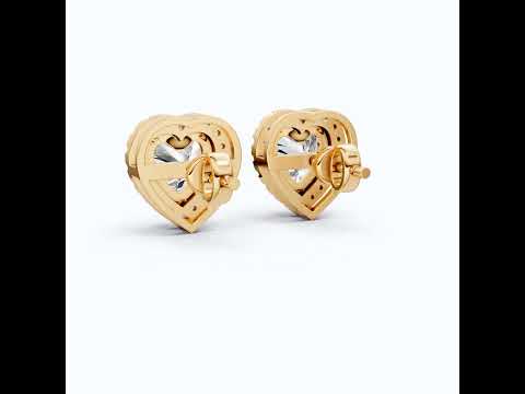2.00 TCW Heart Cut Lab Grown Diamond Halo Stud Earrings in 14K Solid Gold, Bridal Jewelry, Everyday Gift for Her, Valentine Gift