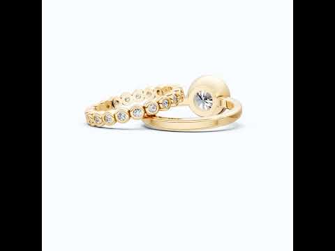 Modern Minimal Bezel Round Solitaire with Bezel Dot Band Engagement Ring Set in 14k Solid Gold, 2.43 CT Round Cut Lab Created Diamond, Wedding Gift for Her, Daily Wear Jewelry