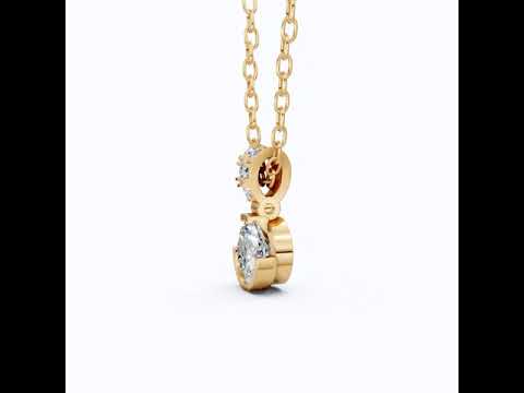 Elegant Round Half Bezel Set Solitaire Pendant with Accent Diamonds in 14K Solid Gold, 0.66 CT Round Cut  Lab Diamond, Anniversary Gift for Her