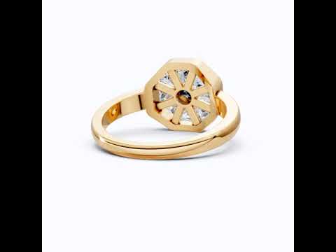 Geometric Evil Eye Statement Engagement Ring in 14K Gold, 0.94 TCW Round/Tapper Baguette Cut Gemstone/Lab Created Diamonds, Gift for Wife