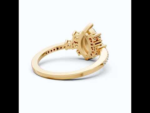 Marquise Cluster Halo Pave Engagement Ring in 14K Yellow Gold, 0.74 TCW Marquise/Round Cut Lab Created Diamonds, Handmade Jewelry, Anniversary Gift