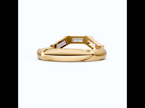 Three Stone Baguette Arc Deco Curved Wedding Band in 14K Solid Gold, 0.72 TCW Baguette Cut Lab Grown Diamonds, Contemporary Bridal Jewelry