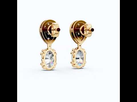 Pear Pavé Top with Oval Drop Wedding Earrings in Lab Diamond – 14k Solid Gold, Unique Bridal Jewelry, Anniversary Gift for Wife