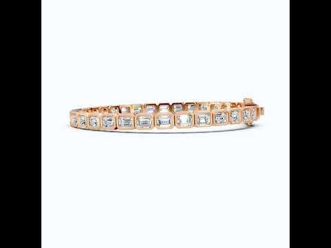 Geometric Octagon Bezel Emerald Cut Tennis Bracelet in 14k Solid Gold, 6.80 TCW Emerald Cut Lab Grown Diamonds, Wedding Gift for Women