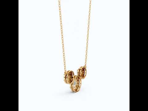 Modern Three Stone Round Halo Wedding Pendant in Lab Grown Diamond-14k Solid Gold, Anniversary Gift, Handmade Jewelry