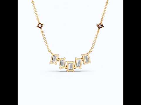 Elegant Five Stone Bar Unique Pendant Necklace with Station Diamonds in Lab Grown Diamond-14k Solid Gold, Wedding Gift for Her