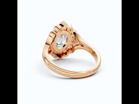 Vintage Floral Halo Wedding Ring in Lab Grown Diamond – Solid 9k/14k Gold or Sterling Silver Engagement Ring Bridal Jewelry Gift for Wife, Handmade Jewelry