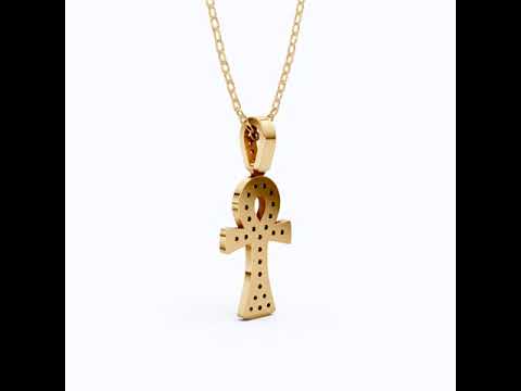 Dainty Pavé Ankh Cross with Diamond Bail Wedding Pendant in Lab Diamond – 14k Yellow Gold, Anniversary Gift for Women, Unique Pendant