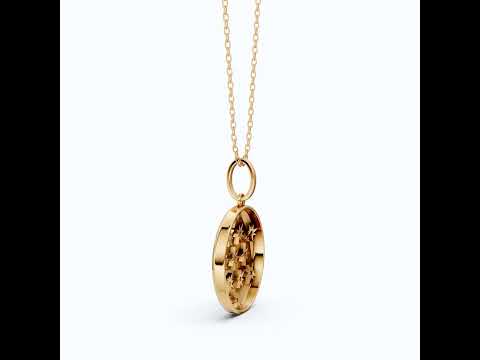 Round Disc Medallion with Starburst Diamonds Pendant in Lab Grown 14k Solid Gold, Everyday Gift for Her, Handmade Jewelry
