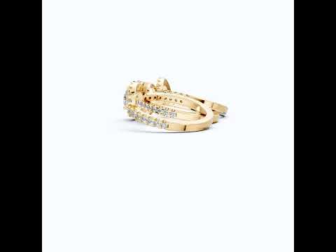 Glam Three Band Halo Cluster Wedding Ring Set in 14K Solid Gold, 1.00 CT Round Cut Lab Created Diamond, Double Halo Bridal Set, Bridal Jewelry