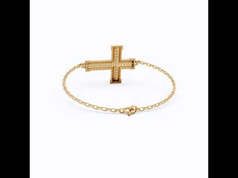 Statement Pavé Cross Design Bracelet in 14K Solid Gold, 0.58 TCW Round Cut Lab Grown Diamonds, Handmade Chain Bracelet, Anniversary Gift for Her