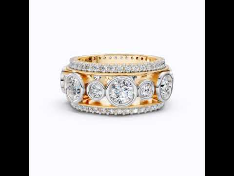 Unique Patterned Wide Eternity Wedding Band in 14K Solid Gold, 5.12 TCW Round Cut Lab Created Diamonds, Anniversary Ring, Everyday Band