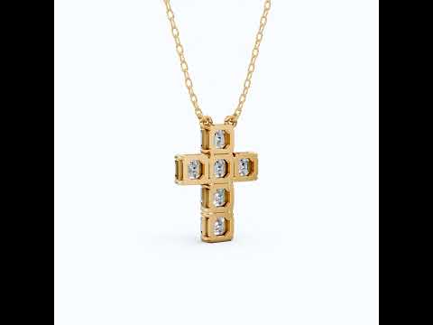 Elegant Square Style Cross Pendant in 14k Solid Gold, 4.50 TCW Asscher Cut Lab Grown Diamonds, Wedding Gift for Her, Religious Jewelry