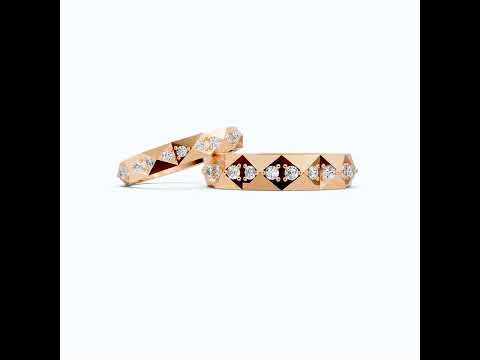 Faceted Geometric Eternity Couple Wedding Ring 14k Solid Gold, 1.27 TCW Round Cut Lab Created Diamonds, Promise Ring, Anniversary Gift for Her