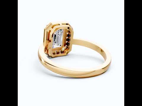 Emerald Halo Art Deco Engagement Ring in Lab Diamond or Moissanite – Solid 9k/14k Gold or Sterling Silver Wedding Ring Gift for Wife, Anniversary GIft
