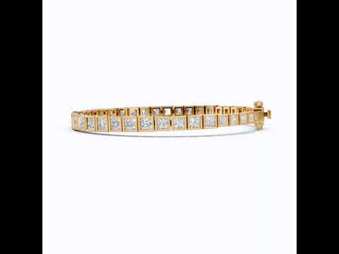 Bezel-Set Princess Cut Frame Line Women’s Tennis Bracelet in 14k Solid Gold, 8.15 TCW Princess Cut Lab Diamonds/Moissanite, Everyday Gift for Wife