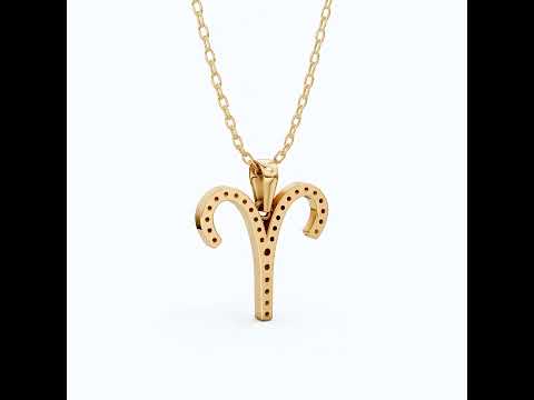 Aries Zodiac Ram Horn Pavé Diamond Pendant in Lab Diamond – 9K Solid Gold, Horoscope Symbol Pendant, Birthday Gift for Her/Him
