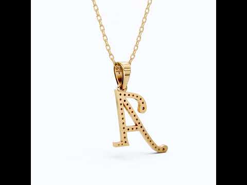 "A" Script Pavé Initial Pendant in Lab Diamond – 14k Solid Gold, Alphabet Jewelry For Him/Her, Handmade Jewelry, Birthday Gift