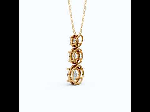 Three Stone Halo Drop Everyday Pendant in 14K Solid Gold, 4.11 TCW Round Cut Lab Grown Diamonds, Anniversary Gift for Her, Diamond Pendant