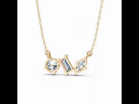 Geometric Trio Stone Diamond Pendant Necklace in 14k Solid Gold, 3.46 TCW Multi Shaped Lab Grown Diamonds, Anniversary Gift, Bridal Jewelry, Wedding Gift for Wife